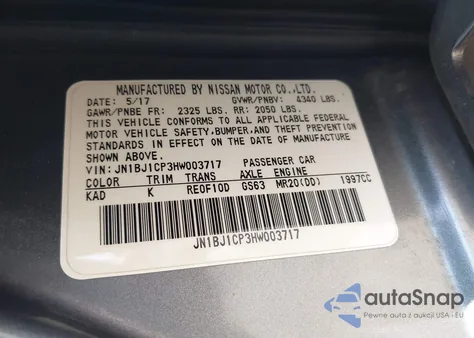 2017 Nissan Rogue Sport Sl z USA, uszkodzony, nr VIN JN1BJ1CP3HW003717